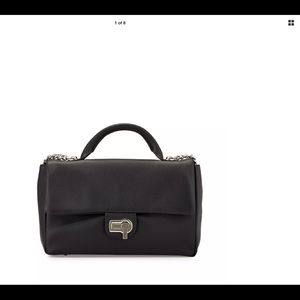 Black leather shoulder flap shoulder and hand bag